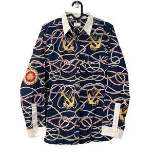 Marie Marot J Crew Blue Nautical Rope Anchor Long Sleeve Button Shirt Womens 6